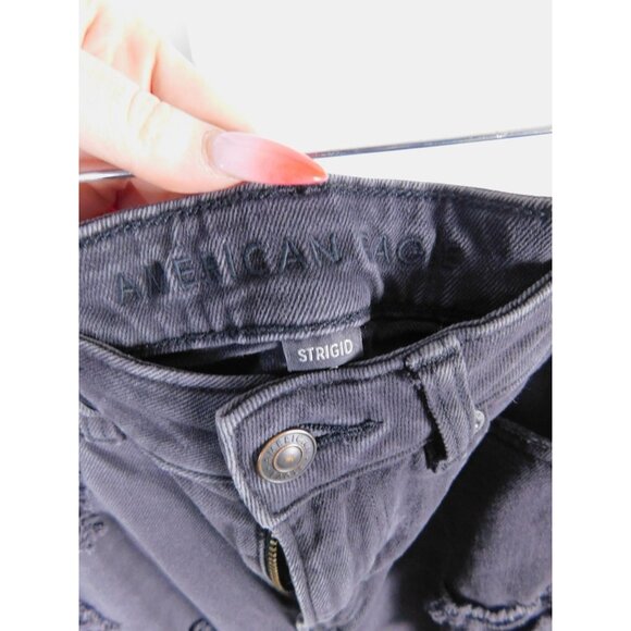American Eagle Jeans Womens 2 Black Ripped Distressed Raw Hem Skinny Strigid - Picture 9 of 12
